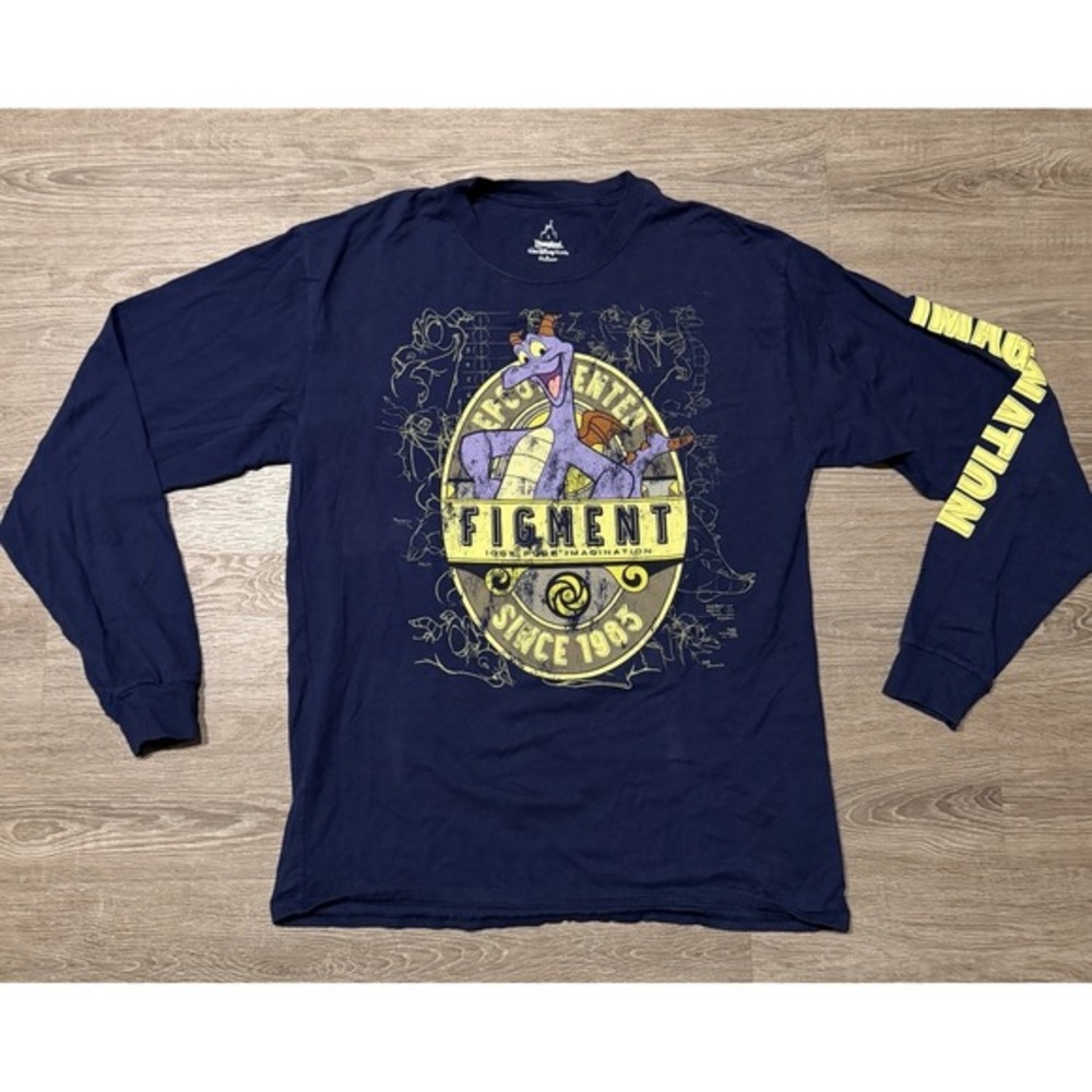 Disneyland Figment Imagination Long Sleeve Shirt Mens L Vintage Style‎ Navy